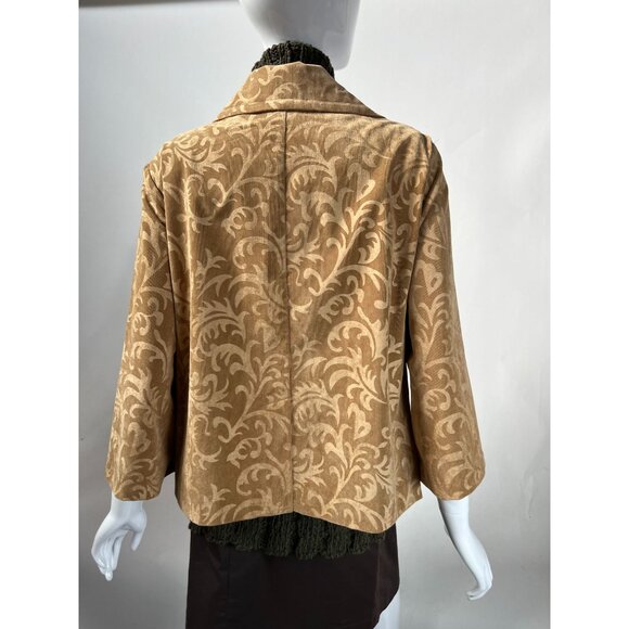 R.Q.T. Womens 1X Printed Corduroy Jacket Button Closure Beige & Brown Polyester - Picture 14 of 16
